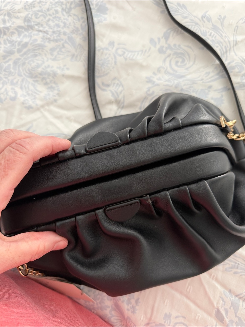 a new day Black Gathered clutch or crossbody  Bag with Gold Chain - Picture 4 of 10